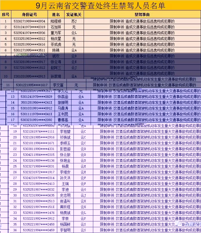 云南省38人終生禁駕名單，大多數(shù)是交通事故后逃逸！