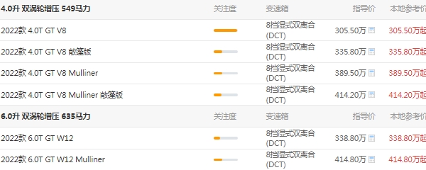 賓利歐陸gt選裝價(jià)格表，市場(chǎng)最新2022款報(bào)價(jià)305萬起