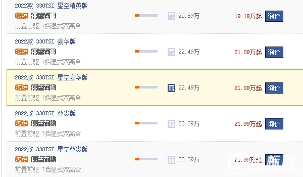 帕薩特330豪華型2022款報價 帕薩特330豪華型2022款售價22.49萬元